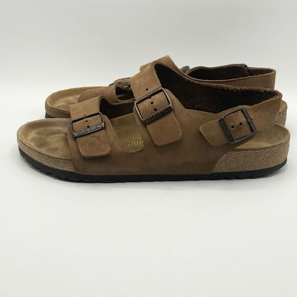 Birkenstock Milano Brown Leather Double Strap Heel Strap Adjustable Sandals - Me - Picture 7 of 12